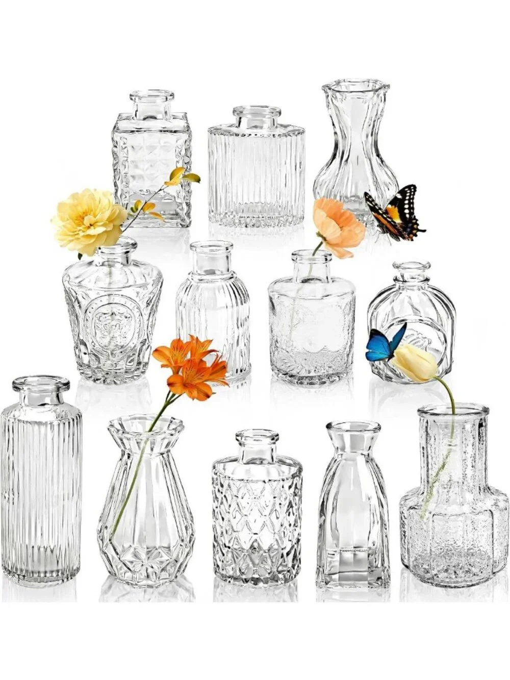 12pcs Clear Glass Bud Vases for Wedding Centerpieces & Home Decor, Elegant Decor